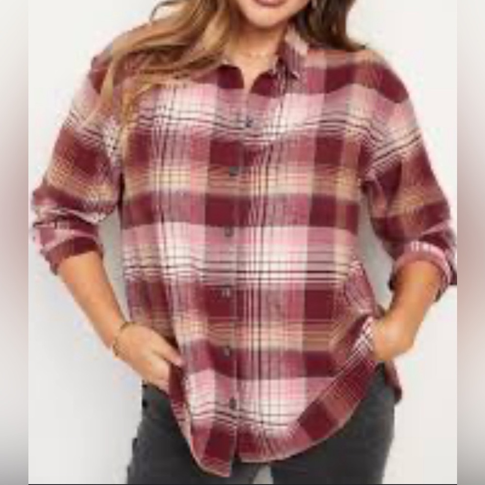 Old Navy Pink/Brown Plaid Button Down Shirt Women’s Sz S